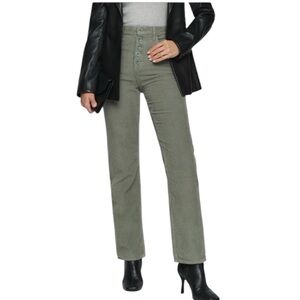 Reformation Cynthia High Rise Straight Corduroy Pants in Sage Green Size 28